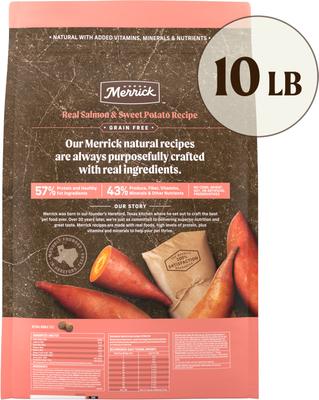 Show full view: Merrick Grain-Free Real Salmon & Sweet Potato Recipe Dry Dog Food, 10-lb bag slide 3 of 11