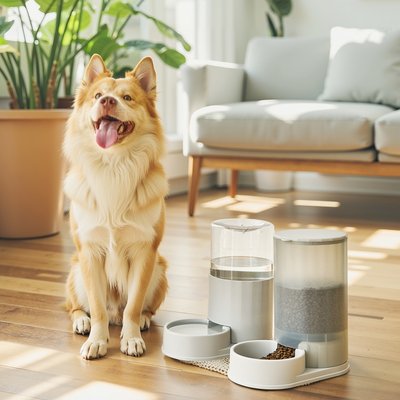HANAMYA HANAMYA Gravity Automatic Dog & Cat Waterer & Feeder Bundle Set, Gray, 3.8-L