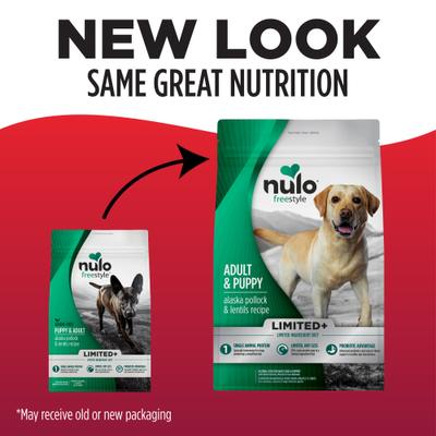 Show full view: Nulo FreeStyle Limited Ingredient Pollock & Lentil Recipe High-Protein & Grain-Free Adult & Puppy Dry Dog Food, 5.5-lb bag slide 3 of 11