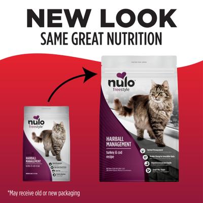 Show full view: Nulo FreeStyle Hairball Management Turkey & Cod Recipe with Omega Fatty Acids High Protein & Grain-Free Dry Cat Food, 14-lb bag slide 3 of 12