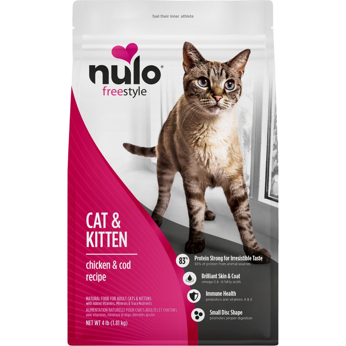 Nulo FreeStyle Chicken & Cod Recipe with Omega Fatty Acids High Protein & Grain-Free Dry Cat & Kitten Food, 4-lb bag