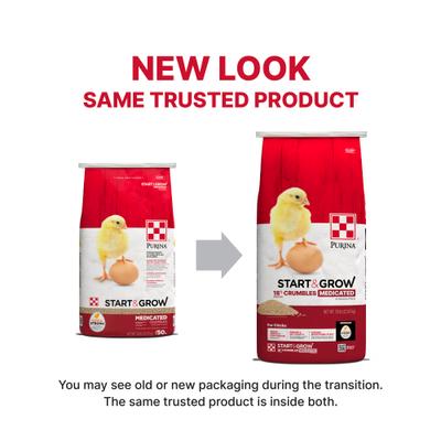 Show full view: Purina Start & Grow Medicated 18% Protein Crumbles Chick Food, 50-lb bag slide 3 of 10