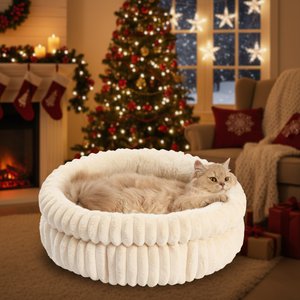 Kylinsure Super Soft Plush Faux Fur Orthopedic Round Dog & Cat Bed with Anti-Slip Bottom, Cream, Small: 20-in