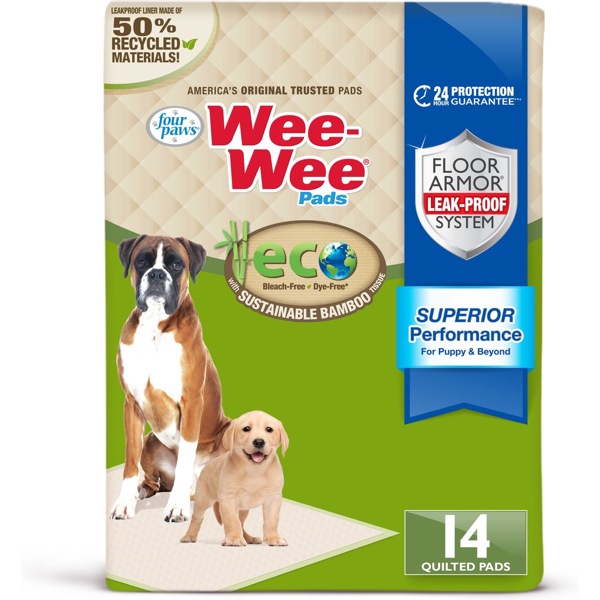 Four Paws Eco Bamboo Dog Pee Pads, 22 x 23-in, 14 count