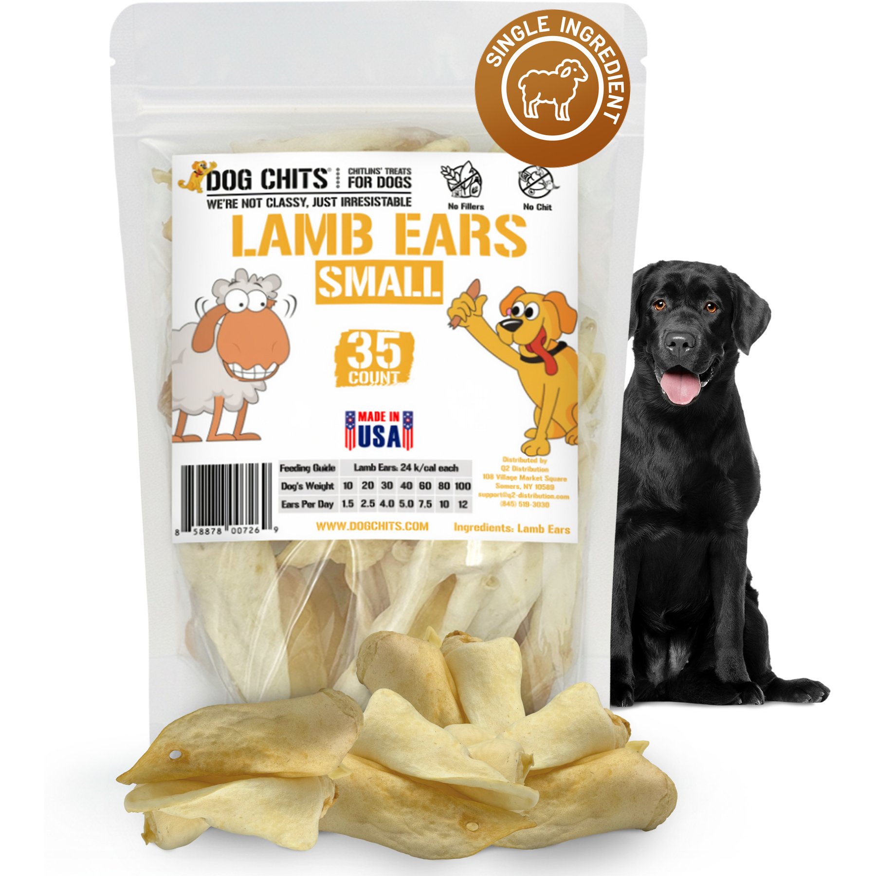 Dog Chits 4-in Lamb Ears Dog Natural Chew Treats, 35 count