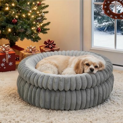 Kylinsure Kylinsure Super Soft Plush Faux Fur Orthopedic Round Dog & Cat Bed with Anti-Slip Bottom, Grey, Medium: 24-in