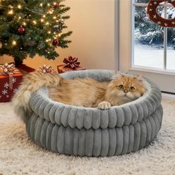 Kylinsure Super Soft Plush Faux Fur Orthopedic Round Dog & Cat Bed with Anti-Slip Bottom, Grey, Small: 20-in