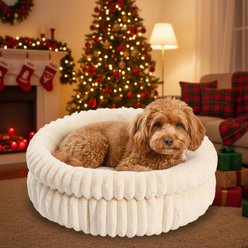 Kylinsure Super Soft Plush Faux Fur Orthopedic Round Dog & Cat Bed with Anti-Slip Bottom, Cream, Medium: 24-in