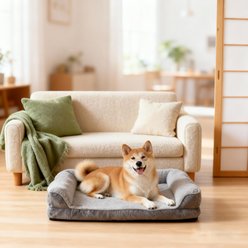 LFC PETS Waterproof Orthopedic Bolster Dog & Cat Bed with Removable Cover, Grey, Medium