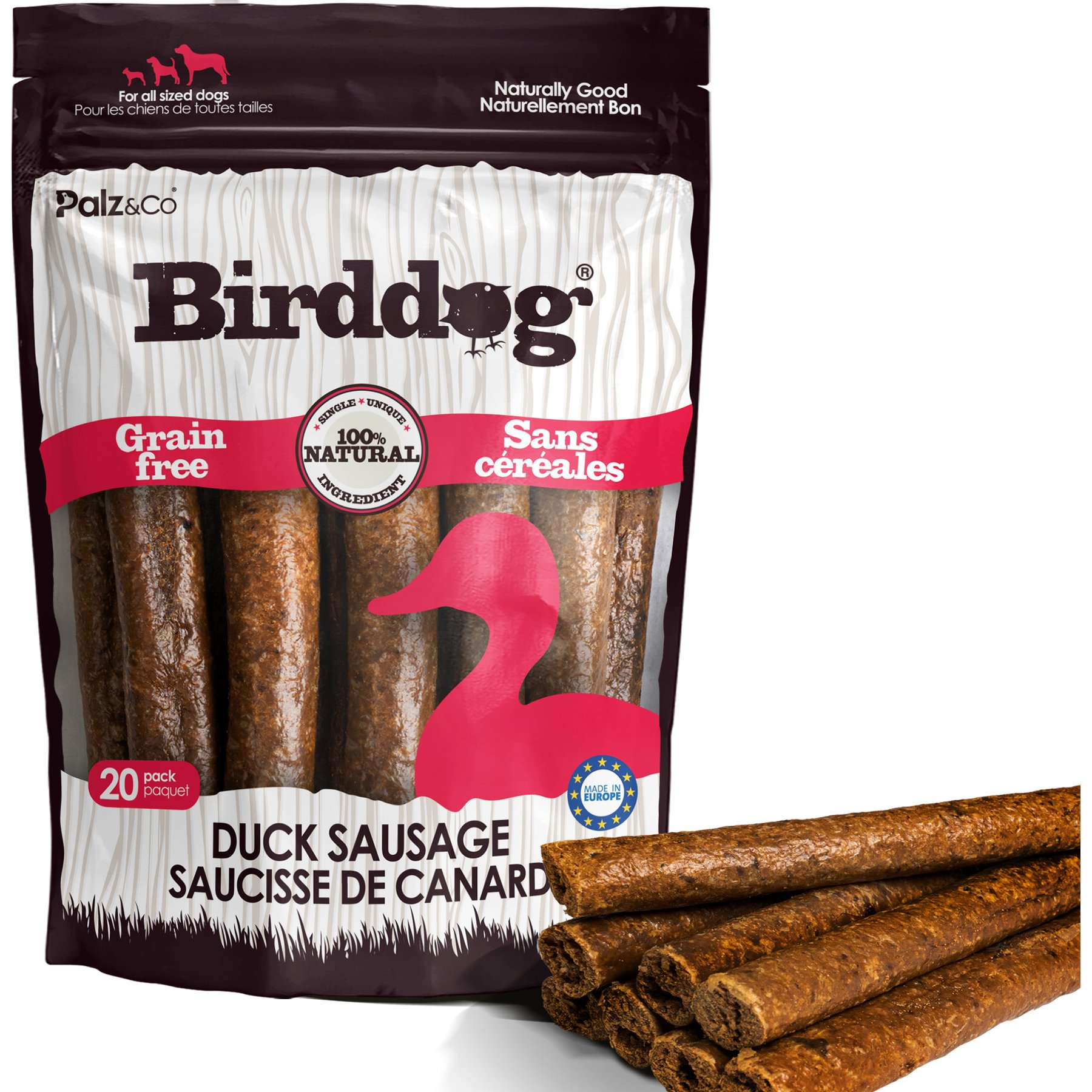 Palz&Co Birddog Duck Grain-Free Soft & Chewy Sausage Dog Treats, 20 count