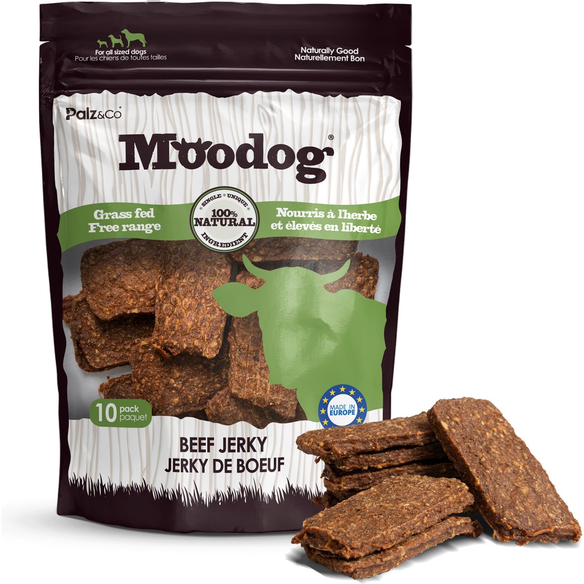 Palz&Co Moodog Beef Grain-Free Jerky Dog Treats, 10 count
