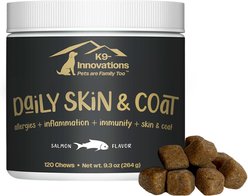 K9 Innovations Daily Salmon Flavored Skin & Coat Chew Supplement for Dogs, 120 count