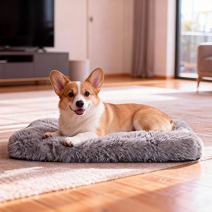 LFC PETS Fluffy Orthopedic Dog & Cat Bed with Waterproof Removable Cover, Grey, Medium