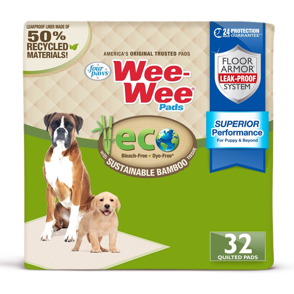 Four Paws Eco Bamboo Dog Pee Pads, 22 x 23-in, 32 count