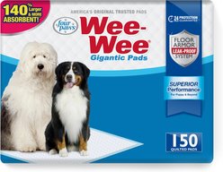 Wee-Wee Pads Superior Performance with Runoff Edge Guard Dog Pee Pads, Gigantic, 27.5 x 44-in, 150 count