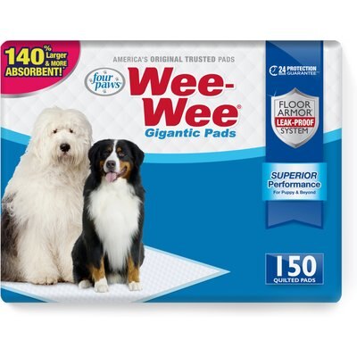 Wee-Wee Wee-Wee Pads Superior Performance with Runoff Edge Guard Dog Pee Pads, Gigantic, 27.5 x 44-in, 150 count
