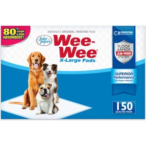 Wee-Wee Pads Superior Performance with Runoff Edge Guard Dog Pee Pads, X-Large: 28 x 34-in, 150 count