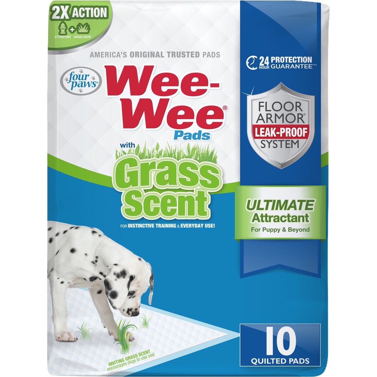 Four Paws Wee-Wee Ultimate Attractant Dog Pee Pads, 22 x 23-in, Grass Scent, 10 count