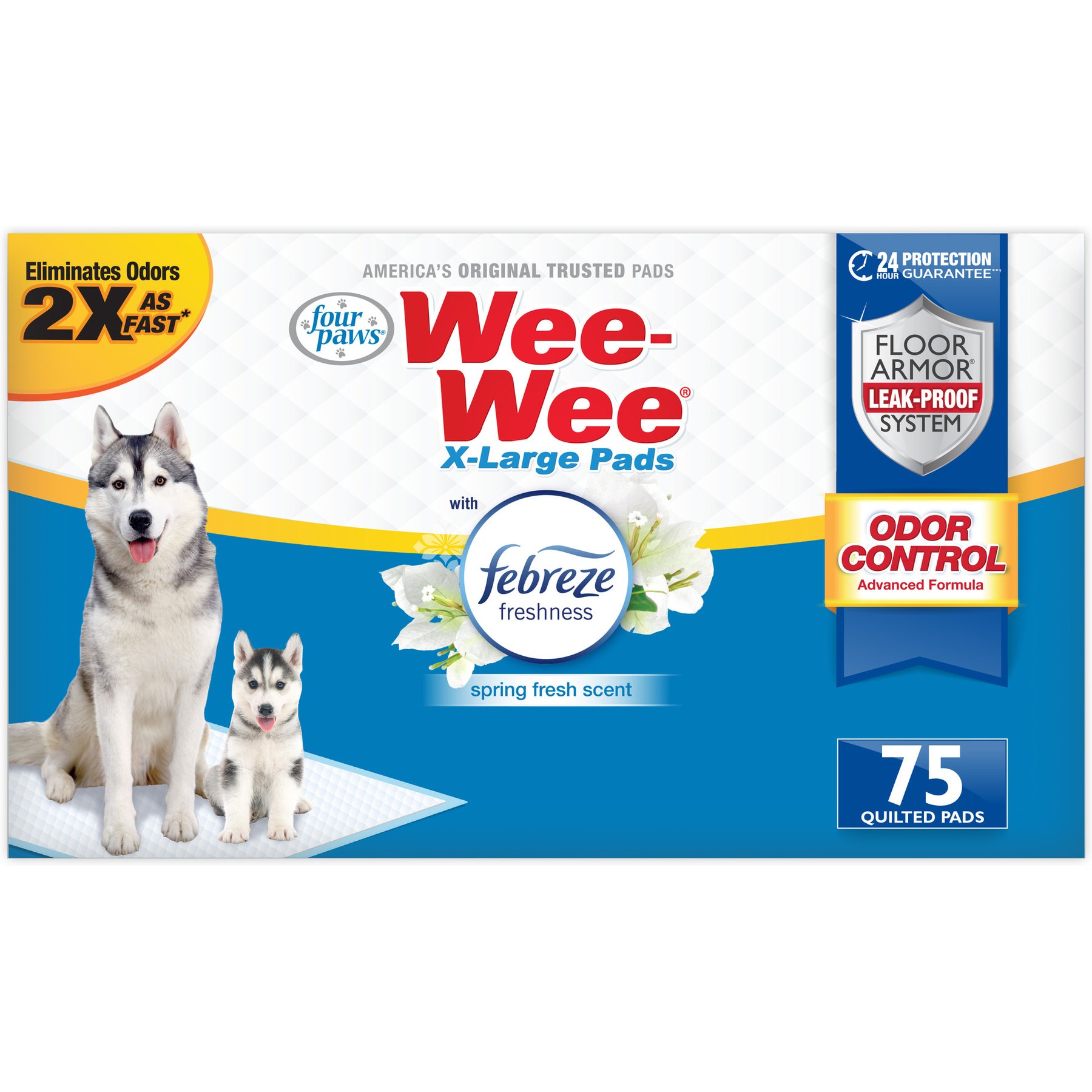 Four Paws Wee-Wee Odor Control with Febreze Freshness Dog Pads, X-Large 28 x 30-in, 75 count