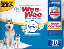 Four Paws Wee-Wee Odor Control with Febreze Freshness Dog Pads, X-Large, 28 x 30-in, 30 count