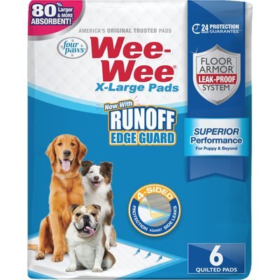 Wee-Wee Wee-Wee Pads Superior Performance with Runoff Edge Guard Dog Pee Pads, X-Large, 28 x 34-in, 6 count