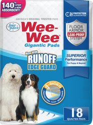 Wee-Wee Pads Superior Performance with Runoff Edge Guard Dog Pee Pads, Gigantic, 27.5 x 44-in, 18 count