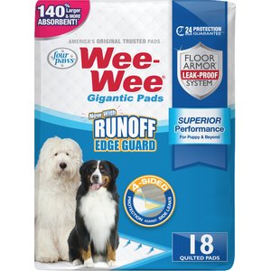 Wee-Wee Pads Superior Performance with Runoff Edge Guard Dog Pee Pads, Gigantic, 27.5 x 44-in, 18 count