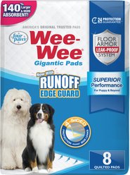 Wee-Wee Pads Superior Performance with Runoff Edge Guard Dog Pee Pads, Gigantic, 8 count