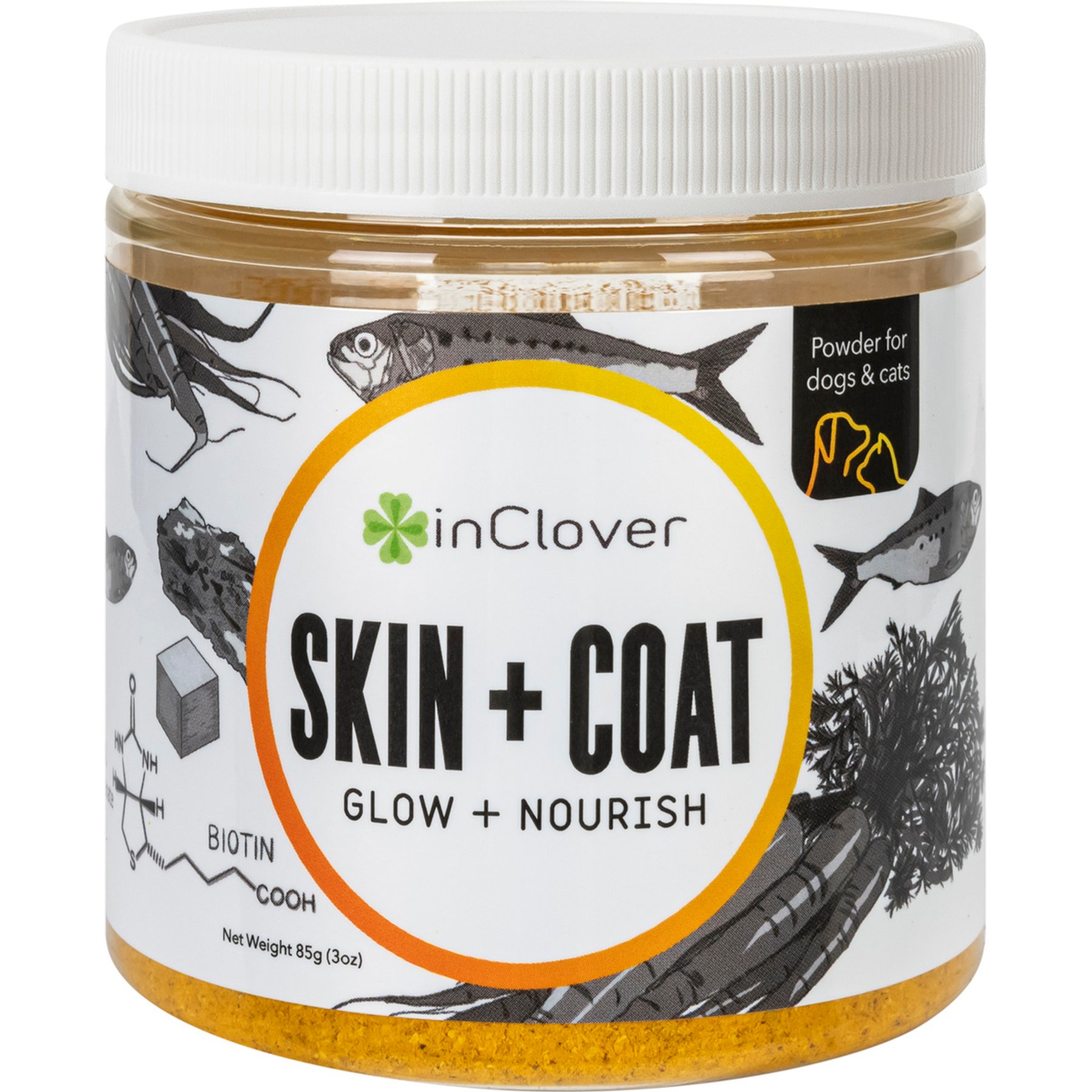 InClover Skin + Coat Omega 3 Powder Supplement for Dogs & Cats, 100-gm jar