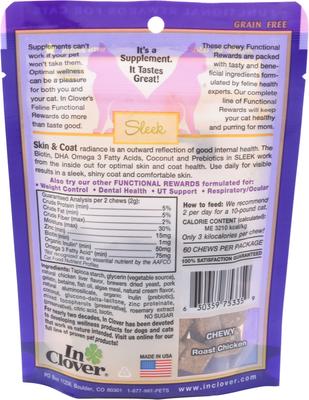 Show full view: InClover Sleek Hairball, Skin & Coat Support Soft Chew Supplement for Cats, 60-gm bag slide 6 of 7