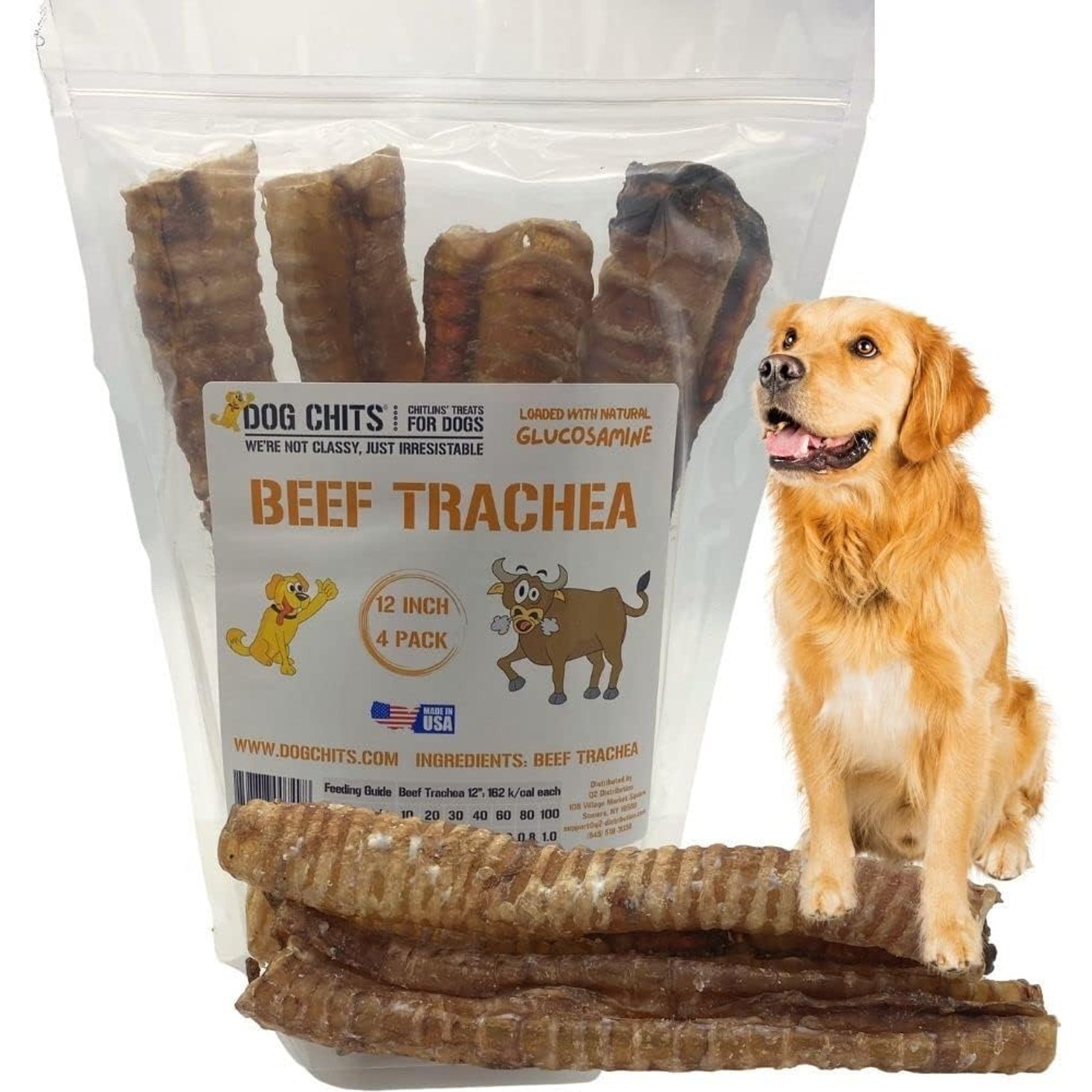 Dog Chits 12-in Beef Trachea Dog Natural Chew Treats, 4 count