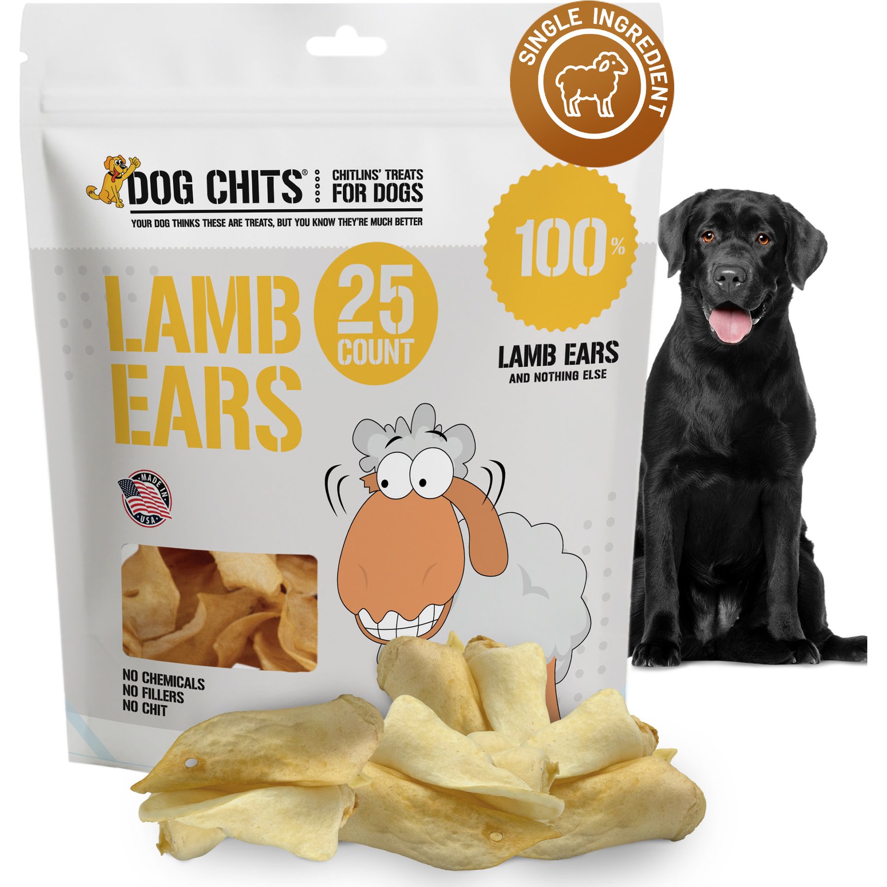 Dog Chits 5-in Lamb Ears Dog Natural Chew Treats, 25 count