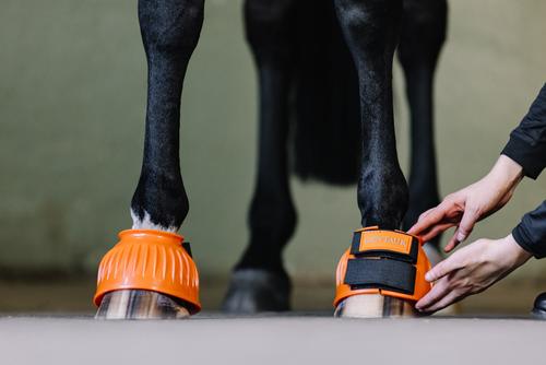 Show full view: Centaur PVC Ribbed Double Hook & Loop Bell Horse Boots, Orange, Medium slide 4 of 4