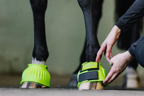 Show full view: Centaur PVC Ribbed Double Hook & Loop Bell Horse Boots, Lime Green, Medium slide 4 of 5
