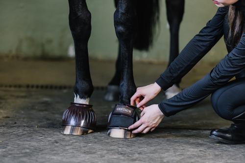 Show full view: Centaur PVC Ribbed Double Hook & Loop Bell Horse Boots, Brown, Large slide 4 of 4