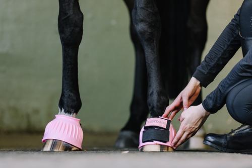 Show full view: Centaur PVC Ribbed Double Hook & Loop Bell Horse Boots, Pink, X-Large slide 5 of 5
