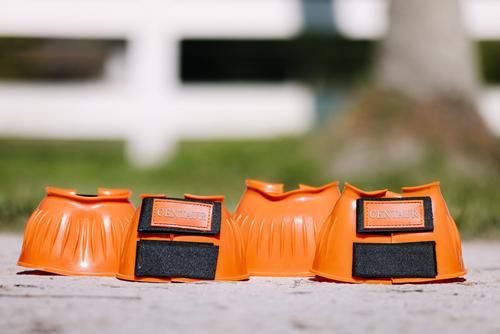 Show full view: Centaur PVC Ribbed Double Hook & Loop Bell Horse Boots, Orange, Medium slide 3 of 4