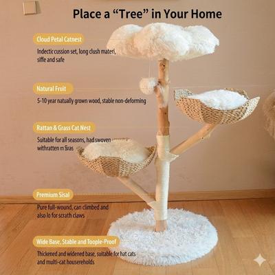 Show full view: NonoPets Multi-Level Natural Wood 44.5-in Cat Tree Tower with Wicker Baskets & Plush Perches slide 2 of 3