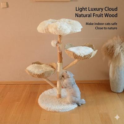 Show full view: NonoPets Multi-Level Natural Wood 44.5-in Cat Tree Tower with Wicker Baskets & Plush Perches slide 3 of 3