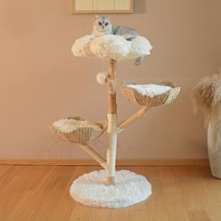 NonoPets Multi-Level Natural Wood 44.5-in Cat Tree Tower with Wicker Baskets & Plush Perches
