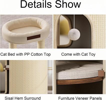 Show full view: NonoPets Multi-Level Space-Saving Modern Cat Tree Tower & Condo with Bed slide 7 of 8