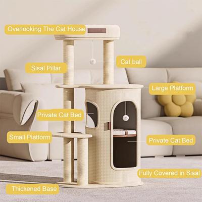Show full view: NonoPets Multi-Level Space-Saving Modern Cat Tree Tower & Condo with Bed slide 4 of 8