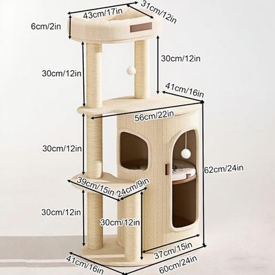 Show full view: NonoPets Multi-Level Space-Saving Modern Cat Tree Tower & Condo with Bed slide 3 of 8