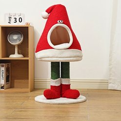 NonoPets Christmas Gnome Cat House, Scratching Post, 2-in-1 Cozy Bed, Play Tower & Condo