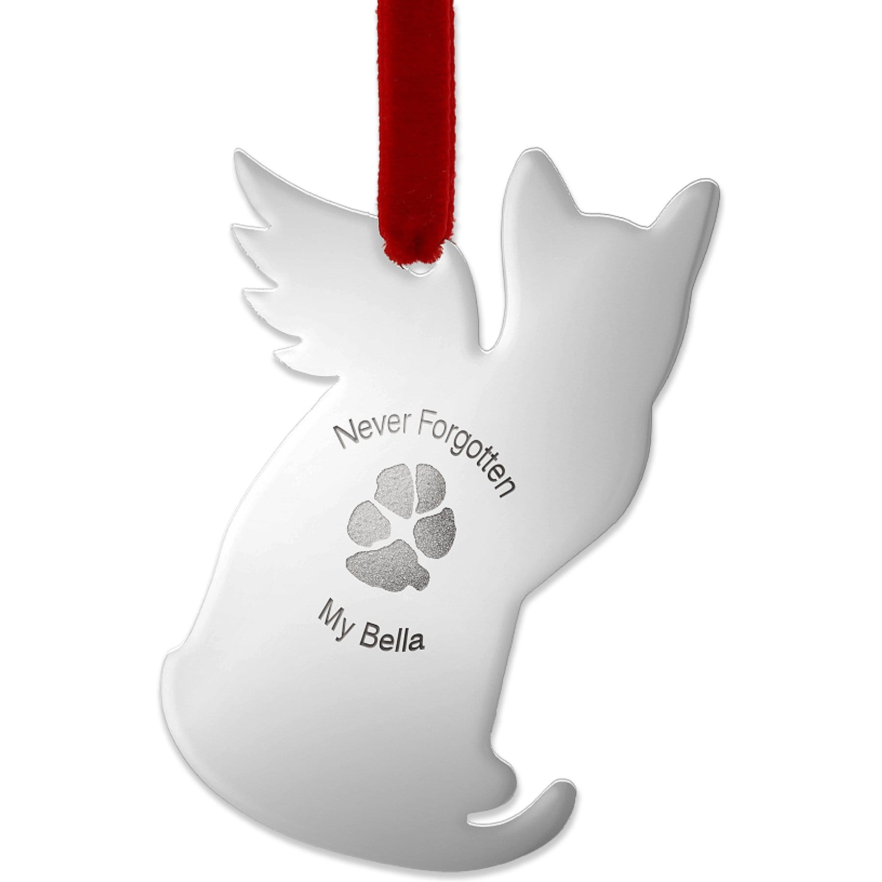 Thumbies Stainless Custom Pet Paw Print Cat Ornament, Silver