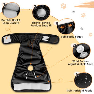 Show full view: SlowTon Washable Female Dog Diapers, Black, 3 count, X-Small: Newborn to 9-in waist slide 5 of 8