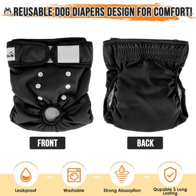 Show full view: SlowTon Washable Female Dog Diapers, Black, 3 count, Large: 19-in to 26-in waist slide 3 of 9