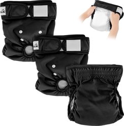 SlowTon Washable Female Dog Diapers, Black, 3 count, X-Small: Newborn to 9-in waist