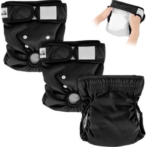 SlowTon Washable Female Dog Diapers, Black, 3 count, Medium: 14-in to 19-in waist