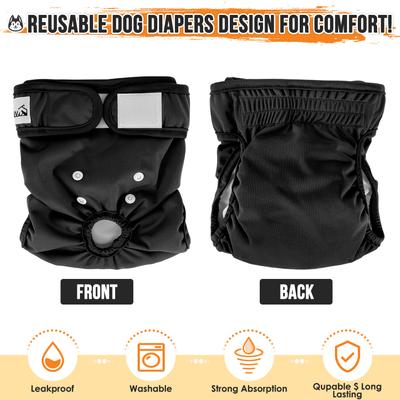 Show full view: SlowTon Washable Female Dog Diapers, Black, 3 count, X-Small: Newborn to 9-in waist slide 4 of 8